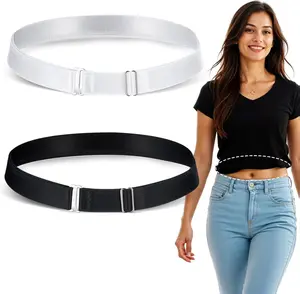 2PCS Adjustable Elastic Belts for Women, Shirt Tuck Band Women Tucky Belt Perfect for Cropping Shirts, Sweaters, and More (Black & White)
