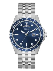 GUESS Male Silver Tone and Blue Sport Watch