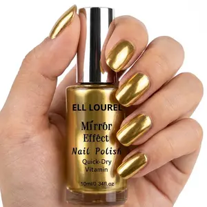 ELL LOUREL 10ml Mirror Effect Metallic Gold Nail Polish, Nail Art Manicure, No-bake Quick-Drying Formula, Chrome-Like Luster, Long-Lasting Color, Salon-Quality Manicure Effect