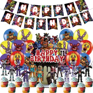 FNAF Themed Happy Birthday Party Supplies Kit - Character Banner, Colorful Balloons & Toppers for Kids’ Birthday Party Decorations