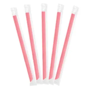 Individually Wrapped Pink Plastic Boba Straws (9" Length/12mm Diameter) - 2000 Pieces