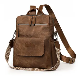 Retro anti-theft backpack, designed specifically for working women, with detachable bohemian-style wide shoulder straps and a multi-compartment design that can hold a tablet and cosmetics—perfect for your daily commute