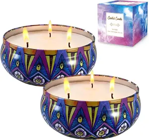 Citronella Candles, Indoor & Outdoor Large Candles, Long Burning 3-Wick Candles 13.5 OZ Set of 2, Pure Essential Oil, Natural Soy Wax Candle BulkGift.