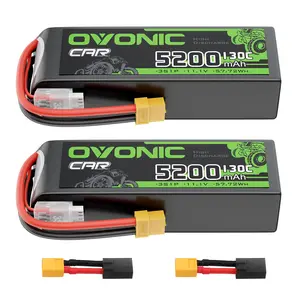 Ovonic 3S 5200mAh 130C Rechargeable High-Capacity LiPo Battery with XT60 to TRA Plug for 1/10 RC Slash Rustler Stampede