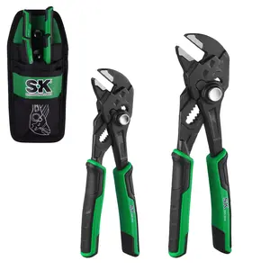 SK Pliers Wrench Set, Adjustable Parallel Smooth Jaw Pliers, Premium CR-V Construction, with Pocket Tool Pouch