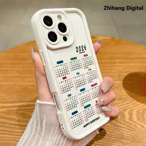 2026 Calendar Full Year Pattern Phone Case for iPhone 17 Pro Max Air 15 16 Plus 14 13 12 11 TPU Shockproof Drop Protection Rugged Durable Silicone Cover Cellphone Protective Casing