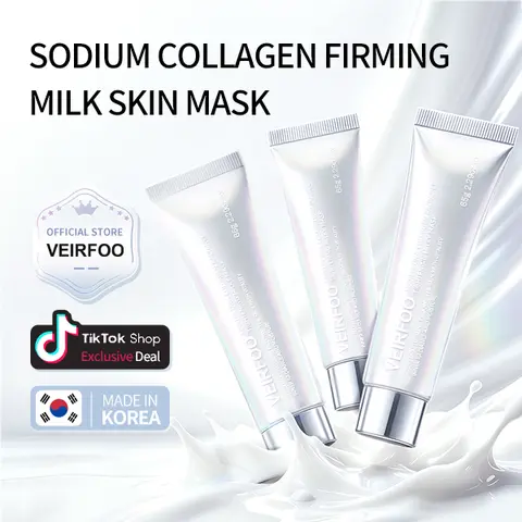 Korean Brand VEIRFOO DNA Sodium Collagen PDRN MilkVeil Calming Mask-65g x 3 tubes, Relieve Sensitive Redness Dry Itch