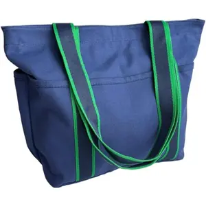 16OZ   Canvas Lined Grocery Shopping Diaper Bag Zipper Closure Beach Casual Multi Purpose Tote