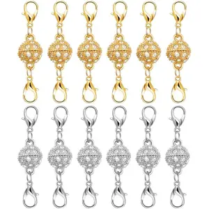 12-Pack Strong Magnetic Necklace Clasps & Extenders - Gold/Silver Plated Stainless Steel Closures with Charm, Ideal for Jewelry Making & Repair, Perfect Gift for DIY Enthusiasts