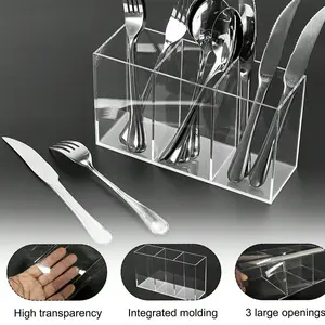 Transparent Plastic Three-Compartment Cutlery Storage Box, Silverware Organizer for Party Kitchen Counter, Utensil Holder for Spoon Fork Knife, Home Organizers, Kitchen Pantry Storage