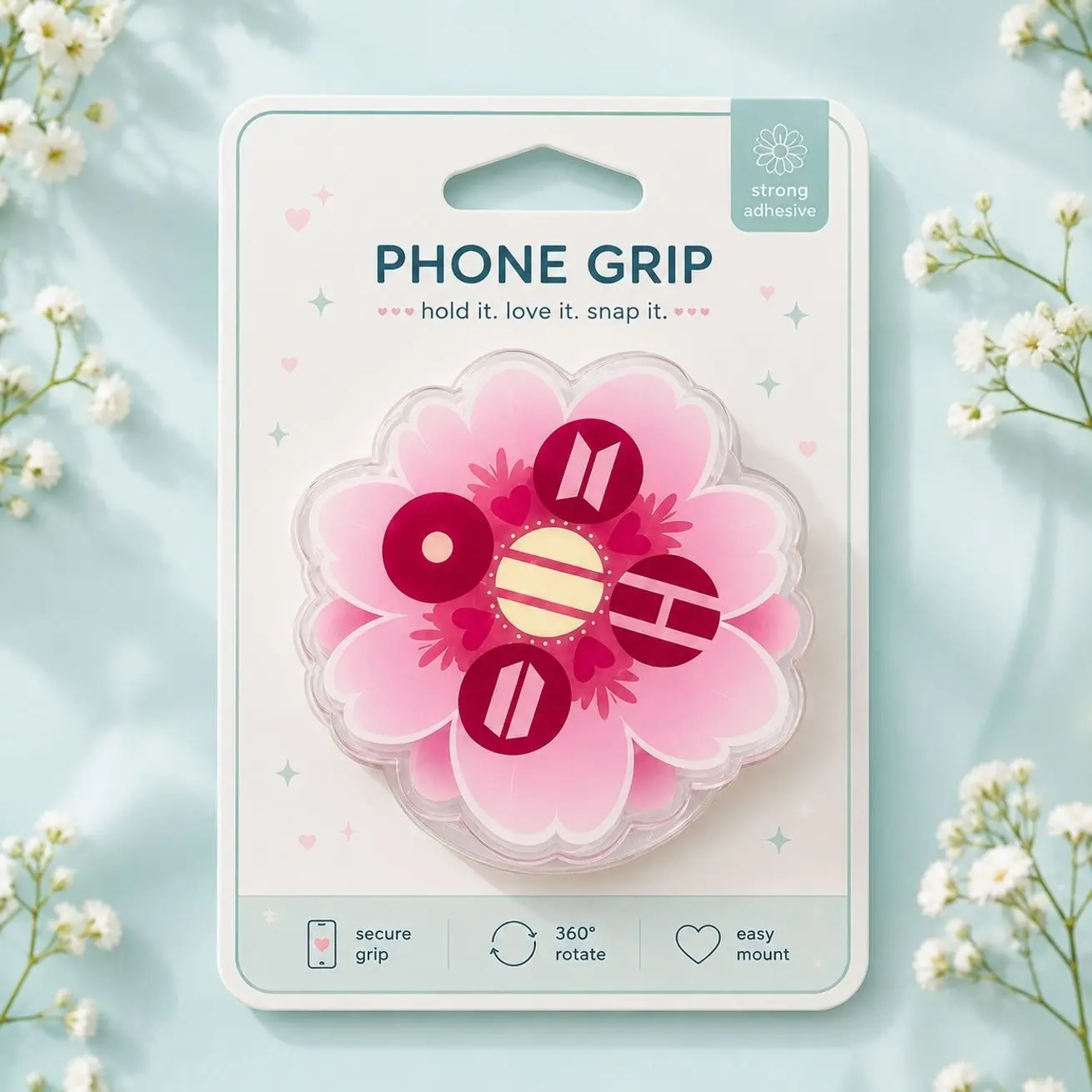 Pink Flower Magnetic Phone Grip Holder | Cherry Blossom Phone Stand