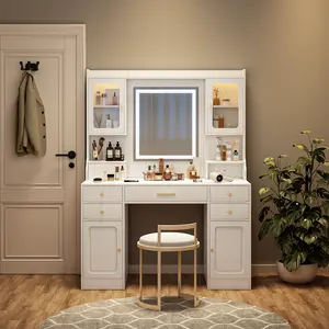 DOMISO Makeup Vanity, Extra Large Mirror, Touch Control, Brightness Adjustable Make-up Vanity, Multi-Layer, High Capacity Storage