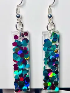Handmade Resin Earrings - Rectangle Dangle, Hypoallergenic, Nickel Free, Lightweight Design performative jewelry