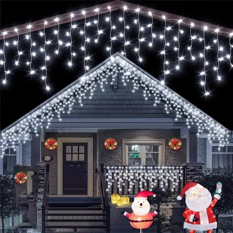 Solar Powered Hanging Icicle String Light, 1 Count Waterproof 96LEDs String Light, Outdoor Decorative Light for Yard, Garden, Wedding, Holiday