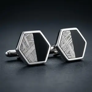 Orion Hexagon - Muonionalusta Meteorite and Black Onyx - Cufflinks
