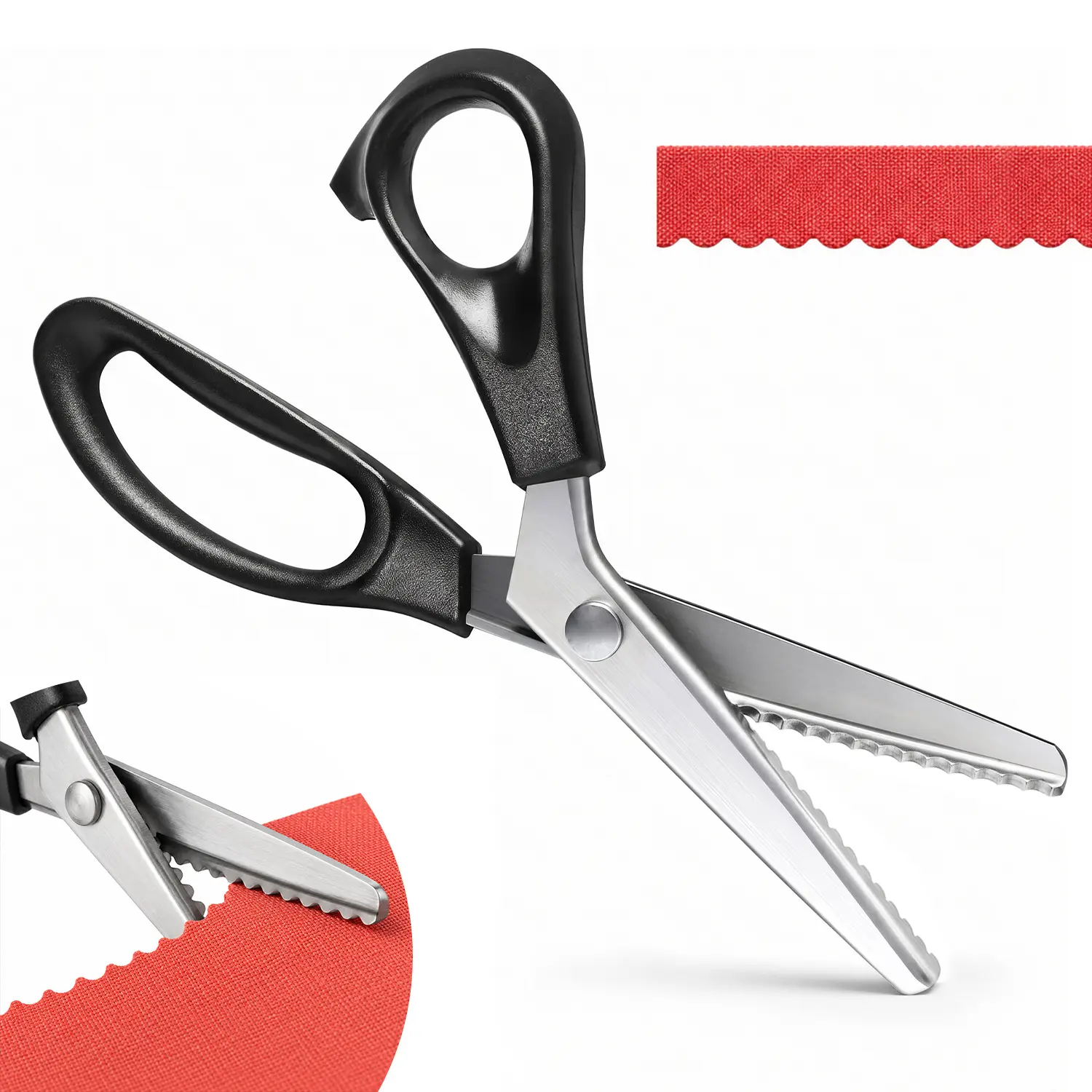 Stainless Steel Zigzag Pinking Shears, Sharp Serrated Fabric Scissors for Sewing, Dressmaking, Quilting, DIY Crafts and Decorative Edge Cutting