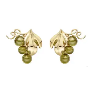 GIGI ARIA 14K Gold Plated Fruit leaf Green Grapes Joyful Stud Earrings for Women Drop Earrings Jewelry