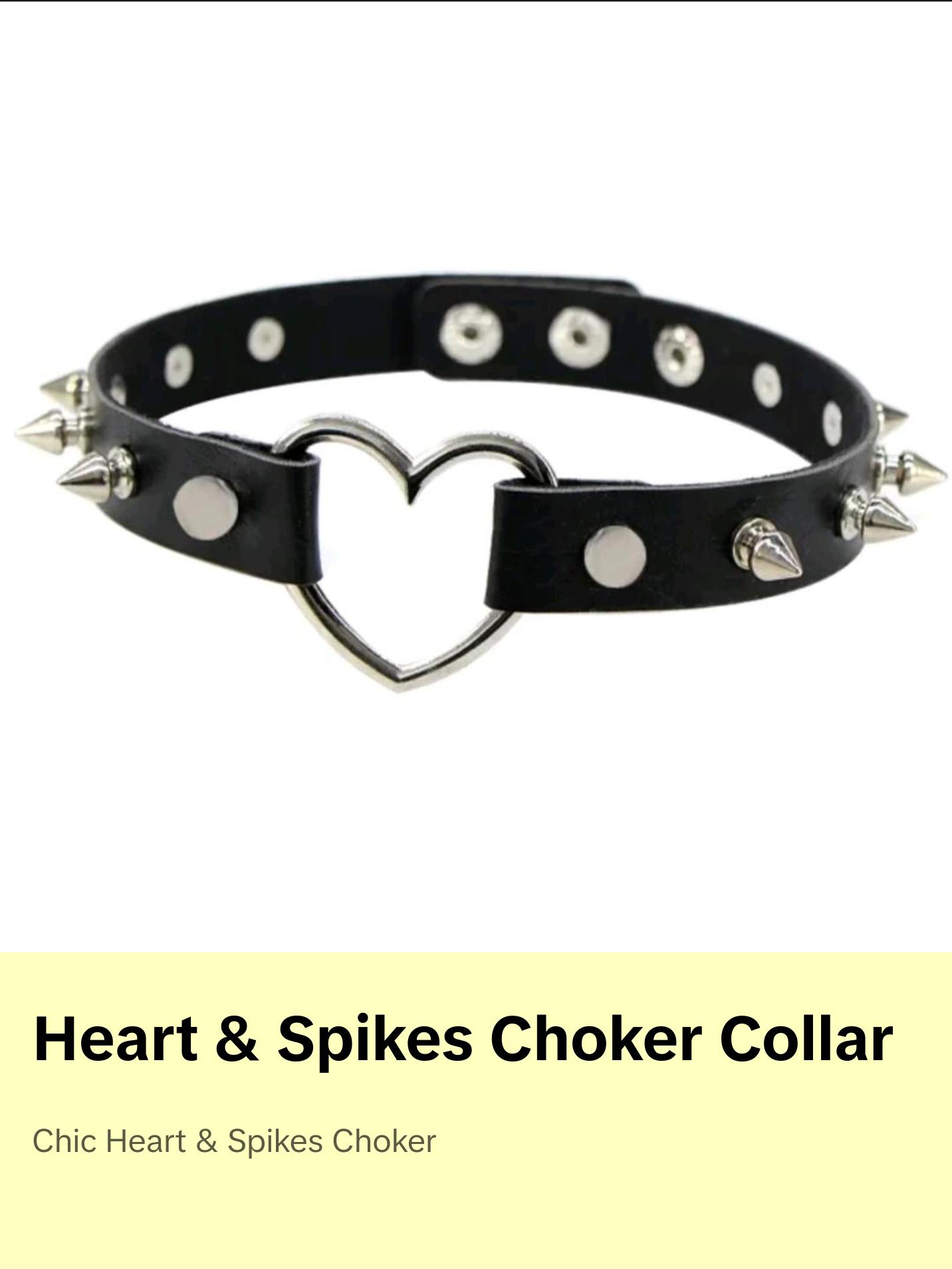 Heart and Spikes Choker Collar Fashion Accessory with Snap Closure and Three Adjustments Manmade Materials