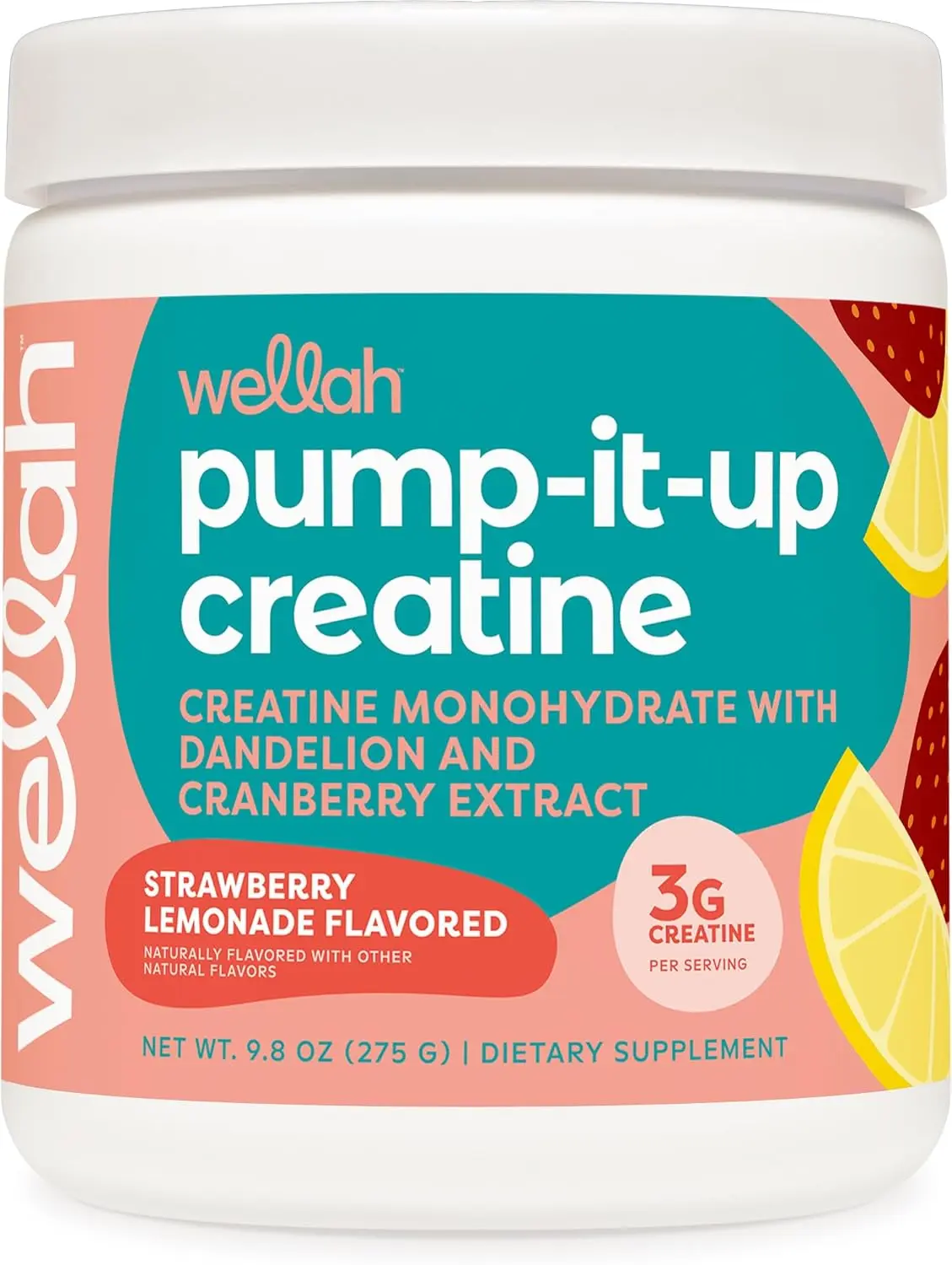 Wellah Creatine for Women (50 Servings, Strawberry Lemonade) - Creatine Monohydrate with Dandelion & Cranberry Extract