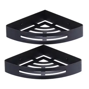 Wall Mounted Bathroom Shower Caddies Stainless Steel Corner Storage Shelves in Matte Black ARCORA