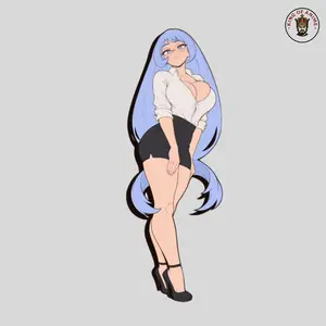 Blue Hair Office Waifu Sticker, Sexy Anime Girl Decal, Waterproof Vinyl Laptop Car Sticker