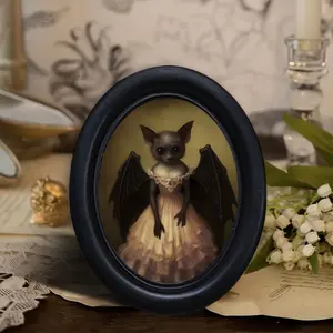 Dark Gothic Bat Girl Wall Decor, Vintage Oval Frame Art, Halloween Atmosphere, Living Room Bedroom Decoration, Festive Home Decor