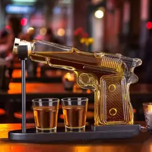 Whiskey Shot Glass Set, Creative Gun-Shaped Whiskey Cup with 2 Bullet Glasses, Home Bar Accessories, Whiskey Decanter Sets, Perfect Gift for Men