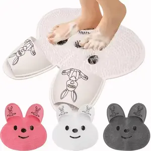 Rabbit slippers foot pad, removable body brush, cleaning foot dirt and body massage tool, bathroom anti-slip foot pad, household bathroom waterproof floor mat
