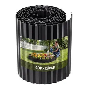 【FathersDayGift】VEVOR Galvanized Steel Landscape Edging, 40 ft x 12 in Metal Edging for Landscaping with Gloves, Easy-to-Install Bendable Metal Strips, Heavy Duty Metal Garden Edge Border for Flower Bed, Yard Pathwa