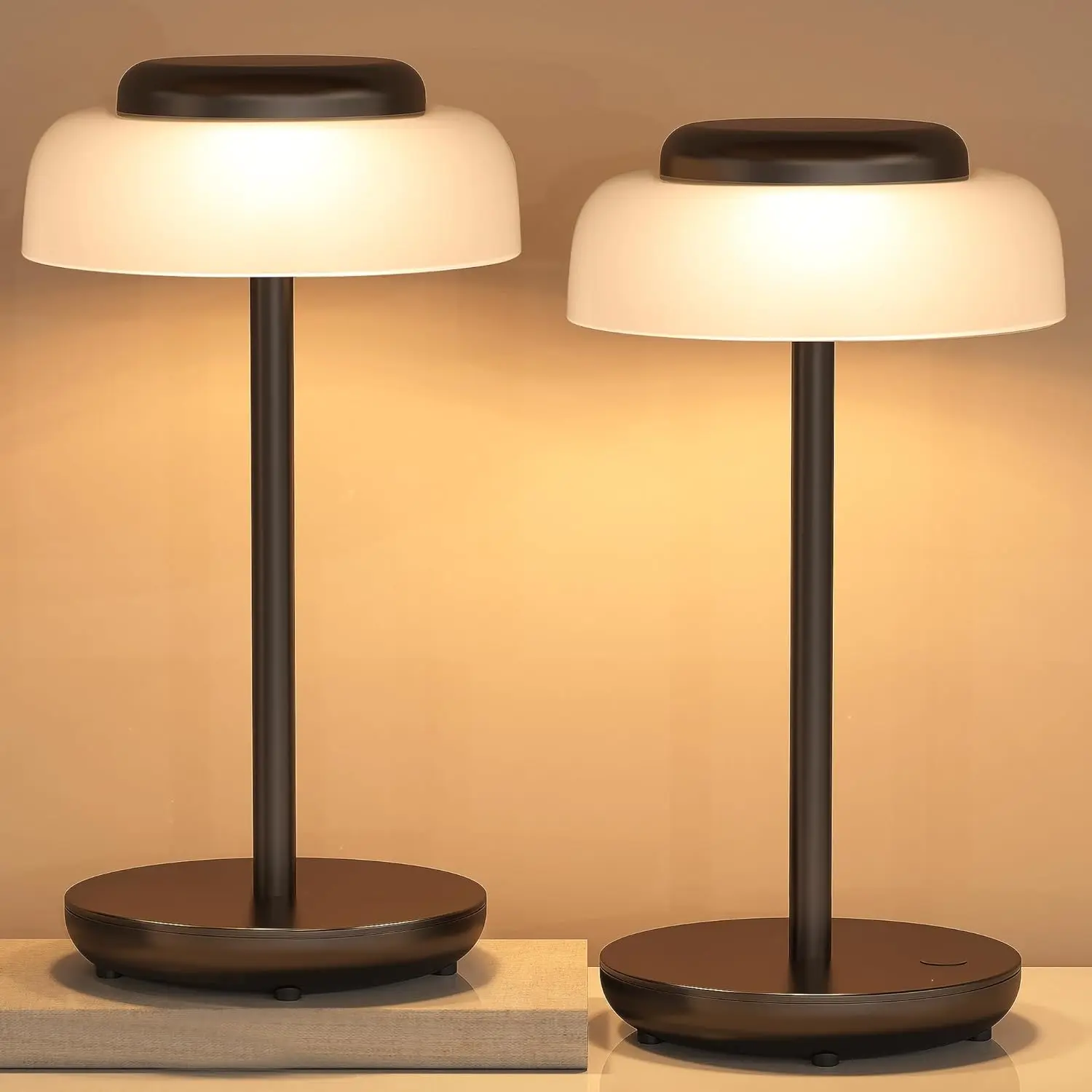 Operated LED Table Lamp, 5000mAh Rechargeable Cordless Lamp Set of 2, Stepless Dimmable Touch Control, Small Waterproof Desk Night Light for Living Room, Bedroom, Outdoor Bar (Black)