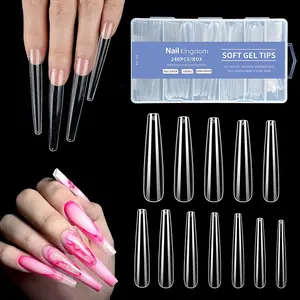 Gel 3XL Long No C Curve Nail Tips Pre-etching Coffin/Ballerina Clear Press On Nails for Extension, 240Pcs Full Cover Acrylic False Nail Tips for Beginner Professional Home DIY Salon Supplies