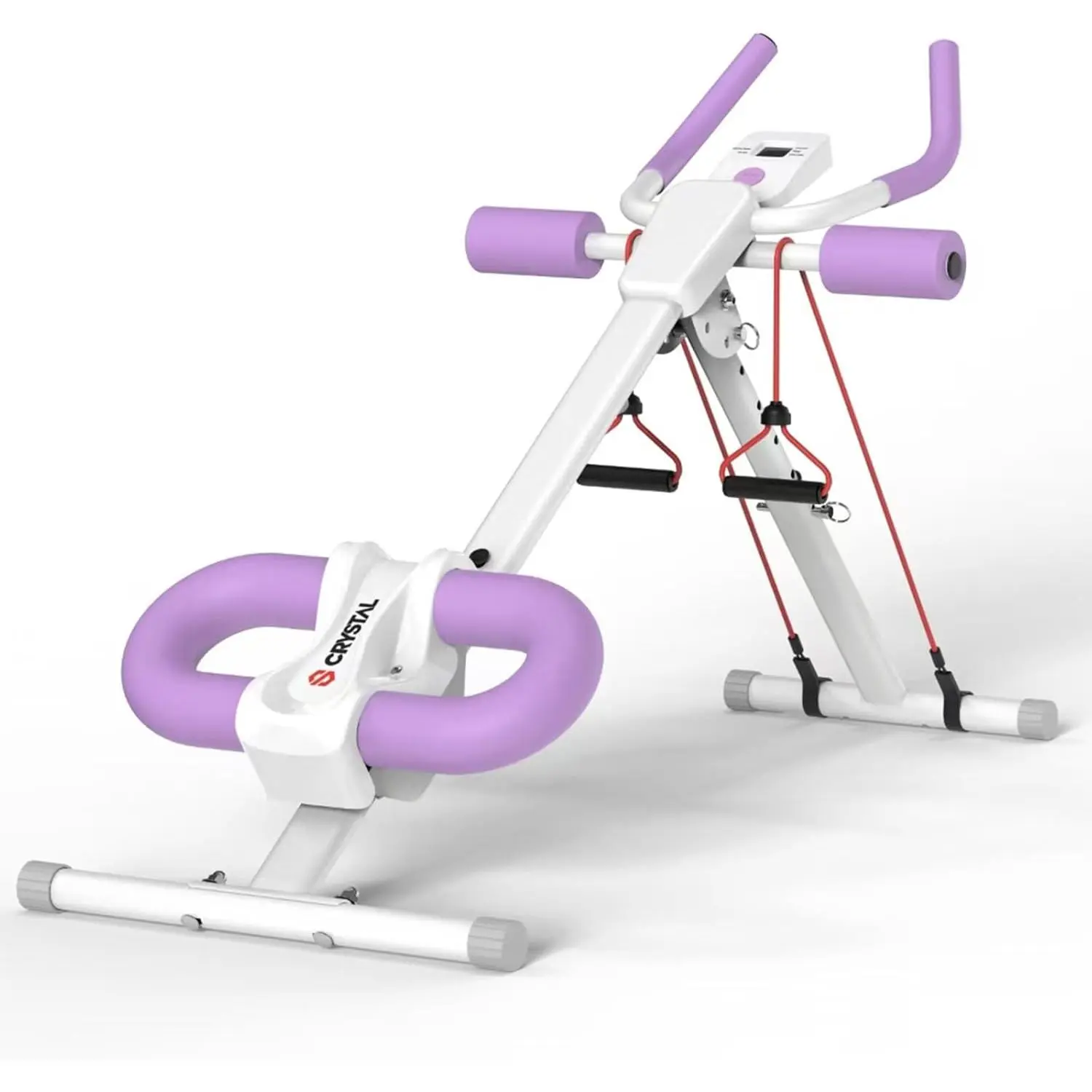 Foldable Ab Machine for Home Gym, Core Trainer with LCD Monitor, Dual-Track Sturdy Frame, 5 Adjustable Levels, Easy to Assemble, 440 lbs Capacity, Portable Unit, Dual-Track Frame, Handles, High-Density Foam Knee Pads, Abs, Foldable Design