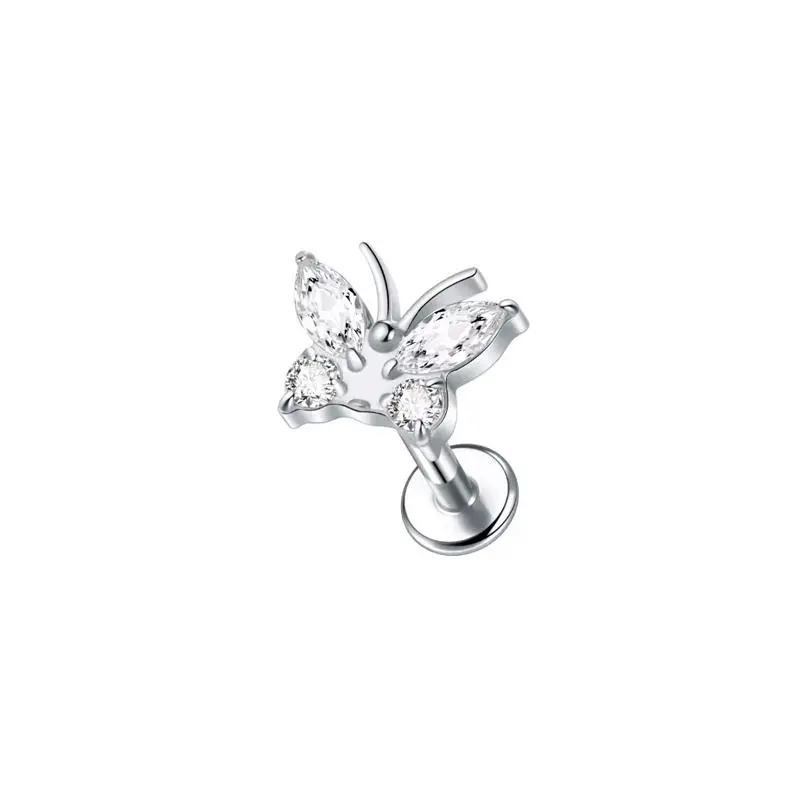 Basic Gold Tone Titanium Stud Earrings, 16G Flatback Animal Butterfly & Crystal Flower Piercing Jewelry for Female Daily Cartilage Wear