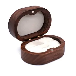 Wooden Jewelry Box with 2 Slots, Walnut Ring Necklace Earring Storage, Vintage Engagement Ring Organizer, 1 Piece Set