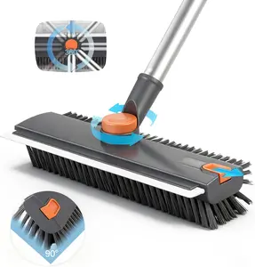 3-in-1 Floor Scrub Brush with Long Handle – Heavy Duty Cleaning Brush with 360° Rotating Adjustable Head & Stiff Bristles, Multi-Purpose Scrubber for Bathroom, Shower, Kitchen, Tile, Wall & Floor, Garage & Patio Cleaning Tool, Home Cleaning Essential