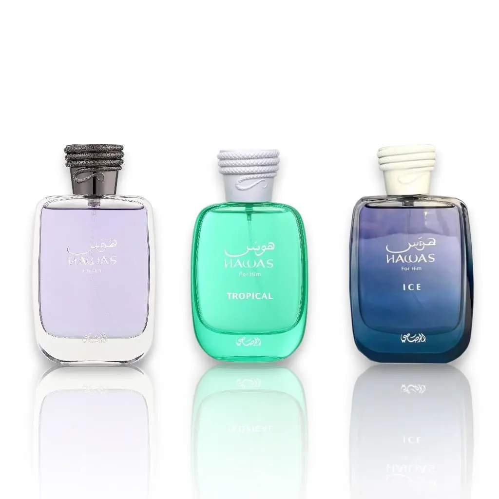 Oudlash Bundle | Rasasi | Hawas | Tropical + Him + Ice | Mens Fragrance | 100ML - 3.4 | Eau De Parfum | Citrus-Bergamot & Aquatic Notes