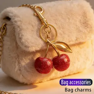 Cute Cherry Design Sparkly Bag Charm, Fashionable Bag Keychain for Women & Girls, Trendy All-match & Exquisite Bag Charm for Birthday Gift, Purse Accessories