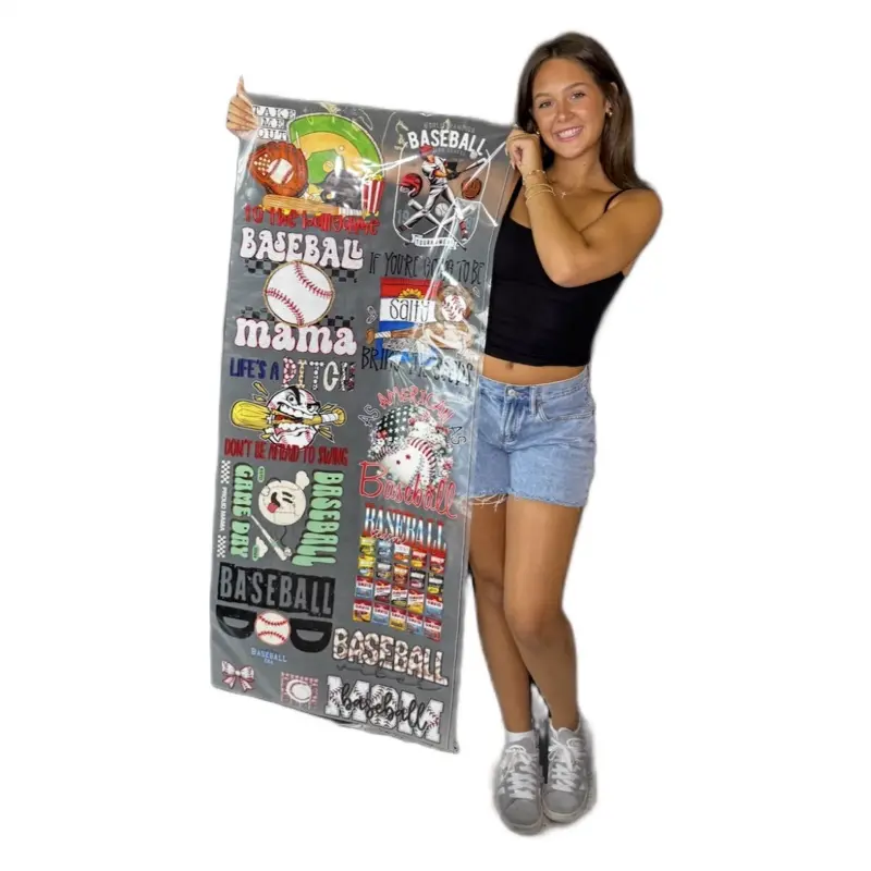Baseball Themed Premade DTF Gang Sheet (22x60 in) - DTF Transfers Pre-Press Material for 5 Seconds, Custom Prints, Direct to Film Transfer for Custom Garment Designs, All Seasons Use, Medium Pressure Application, Peel Hot/Cold, Default Compatibility
