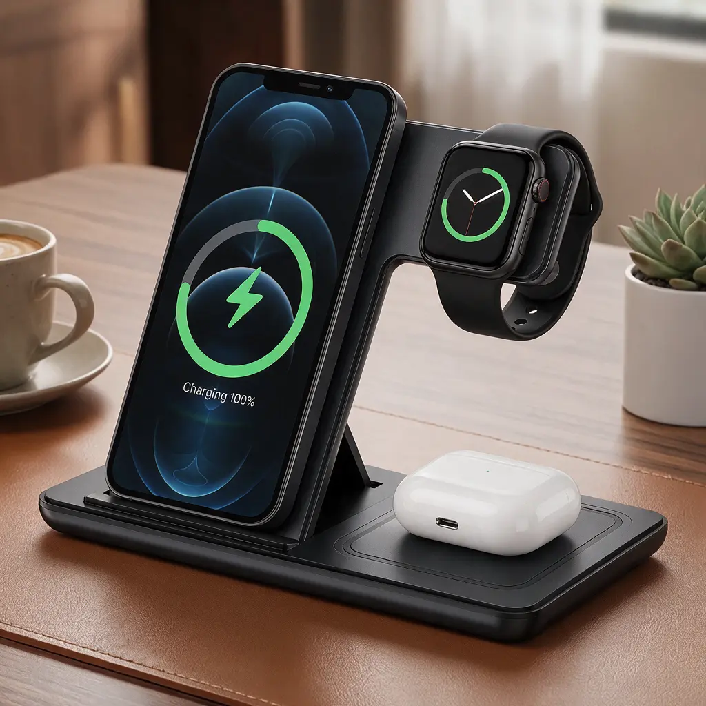 3-in-1 Charger Ready Wireless Mobile Phone Charger, Fast Multi-Device for iPhone Series (16/15/14/13/12), Smart Watch, Earbuds - Desk Accessory, Nightstand Use