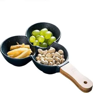 Party Dippers Trio Dipping Server - Handcrafted Ceramic Bowls with Bamboo Handle, Blue, Tableware for Serving Dips and Sauces Multicolor