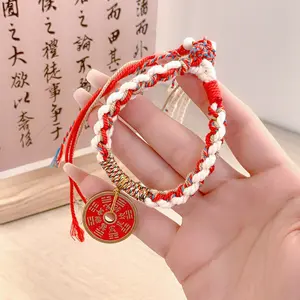New Chinese red mountain ghost spend money hand rope personality hand-woven Tibetan style bracelet female retro country tide copper coin hand jewelry