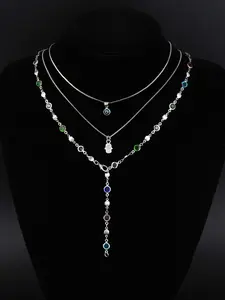 Women's Elegant Multi-Layer Necklace Set, Zinc Alloy Chain, Silver Color &, Perfect Gift for Women, All-Season Jewelry