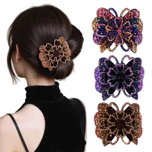 3 Pcs Vintage Crystal Rhinestone Flower Butterfly Hair Clip Elegant Barrette for Women Non-Slip Grip Durable Easy Use Universal Styling Updo