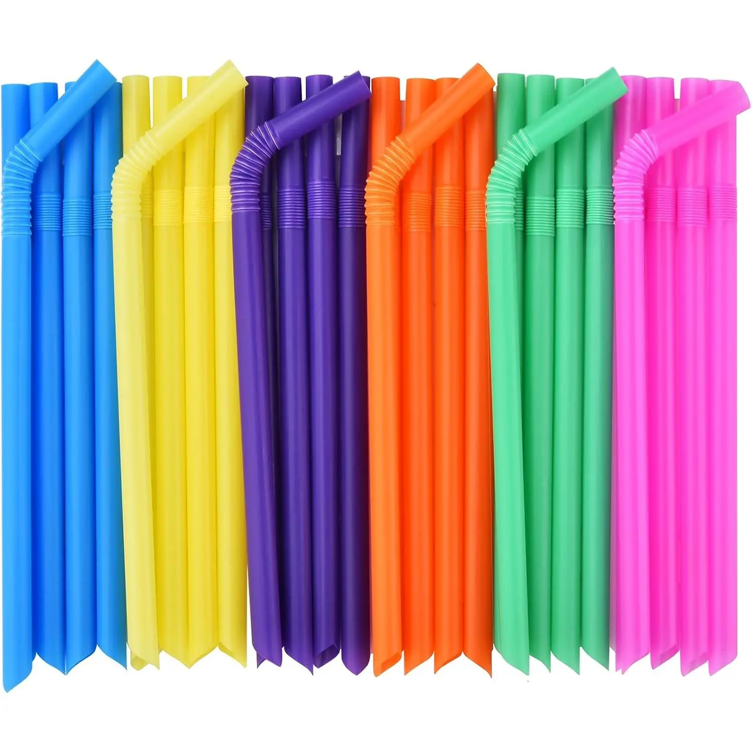 100 count  Plastic Boba Straws - Extra Wide Bendy Colorful Disposable Flexible Boba Smoothie Straws for Bubble Tea, Milkshakes, Tapioca Pearls - 8.5" L 0.47" D