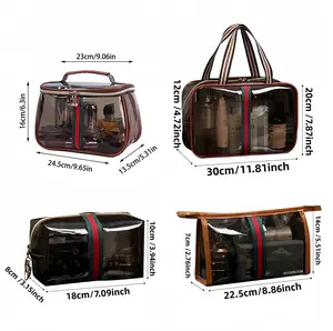 New Multifunctional Combination retro makeup bag, women's makeup storage box, women's tray storage box, transparent wash bag, portable skincare storage box (brown)