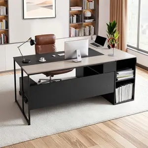 VEVOR L-Shaped Executive Desk, Large Modern Office Table with Drawers Storage Cabinet, Heavy Duty Wooden Executive Table with CPU Stand, 350 LBS Load Capacity, Easy Assembly, for Work Study Writing