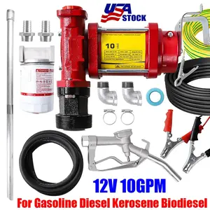 Cast Iron 12V DC 10GPM Red Fuel Transfer Pump High Flow with Hose Nozzle Clamps