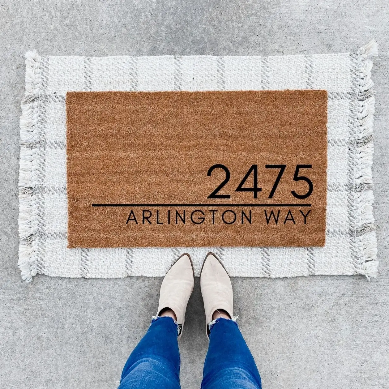 Custom Modern Address Doormat, Brush Coir Doormat, Personalized Front Doormat, Custom Printed First Home Couple's Gift