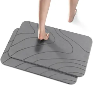 2 Pack Diatomaceous Earth Shower Mat, Stone Bath Mat, Nonslip Super Absorbent Fast-Drying Hard Bath Mat for Bathroom Shower Floor, 24 x 16 inch, Grey Wave Design