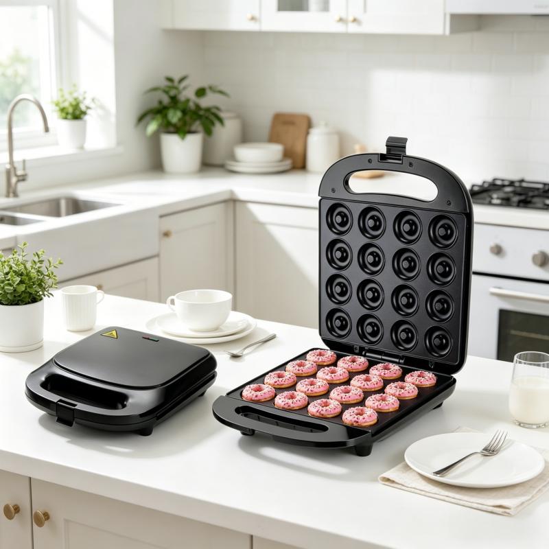 1000W donut machine, double-sided heating, with detachable non stick board, suitable for home, kitchen, cake, pancake, nut, snack or dessert, US standard two plug